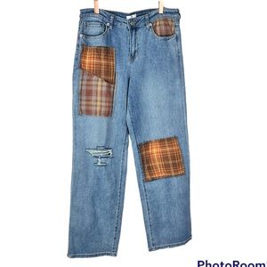 BP. Patchwork Ripped Straight Leg Jeans Blue Size 30